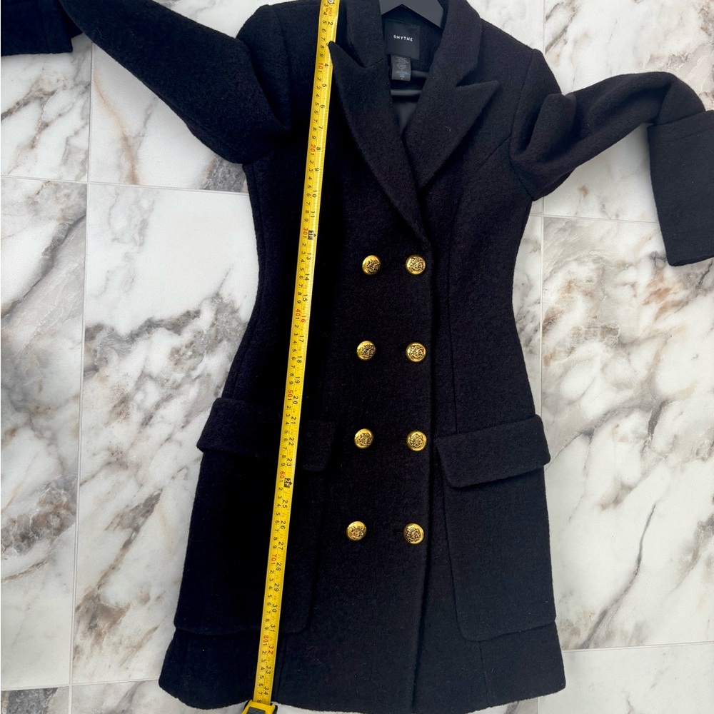Smythe Black Double-Breasted Wool Pea Coat with Gold Buttons - Picture 6 of 6